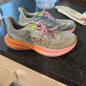 Hoka Multicolor Athletic Shoes with Pink and Orange Accents
